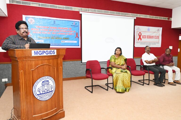 Sensitisation/training programme on HIV/AIDS prevention and control act by Pondicherry AIDS control society coordinated by our institution's Red Ribbon club in the auditorium today with the interactive lectures for the Staff and Students..The speakers were felicitated by our Dean..